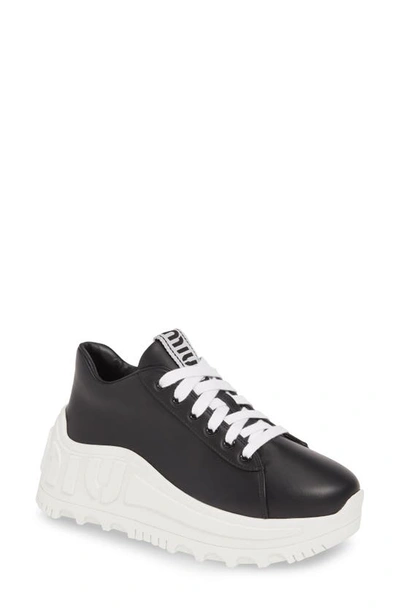 Shop Miu Miu Wedge Sneaker In Black