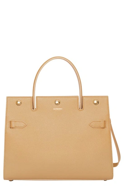 Shop Burberry Small Title Leather Bag In Honey