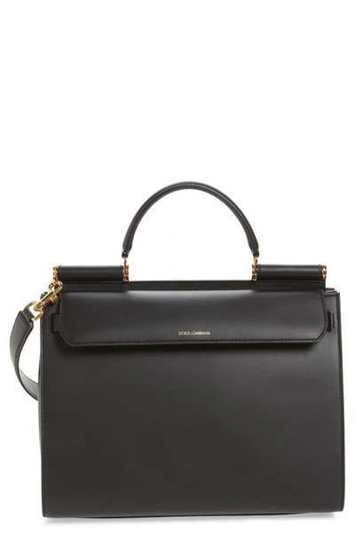 Shop Dolce & Gabbana Medium Miss Sicily Calfskin Leather Satchel In Nero