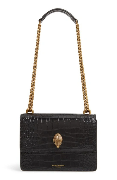 Shop Kurt Geiger Shoreditch Crocodile Embossed Leather Crossbody Bag In Black