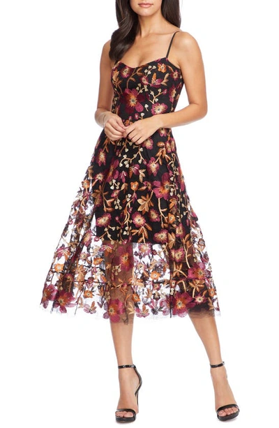 Shop Dress The Population Uma Floral Embroidered Lace Dress In Maroon-black Multi