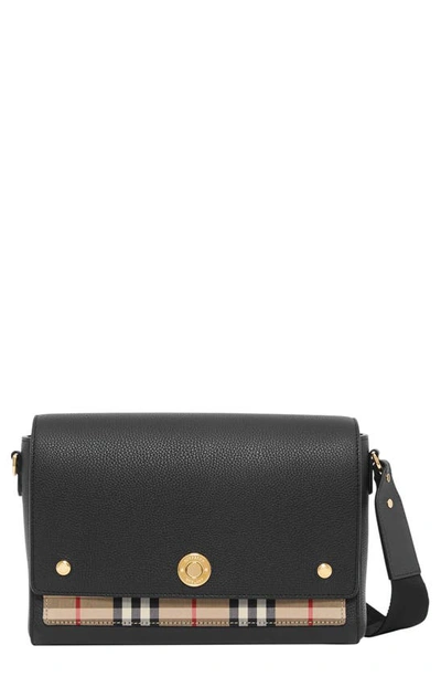 Shop Burberry Note Leather & Vintage Check Crossbody Bag In Black