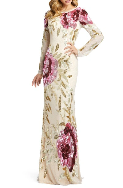 Shop Mac Duggal Long Sleeve Sequin Column Gown In Nude