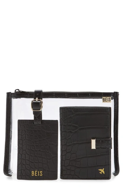Shop Beis The Travel Set Passport Wallet, Pouch & Luggage Tag In Black Croc