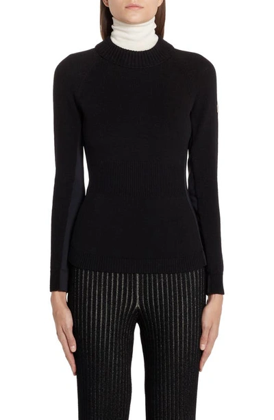 Shop Moncler Multi Contrast Wool Blend Turtleneck Sweater In Black