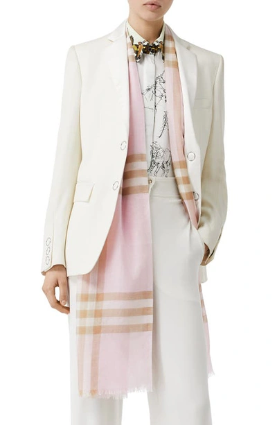 Shop Burberry Giant Check Print Wool & Silk Scarf In Alabaster