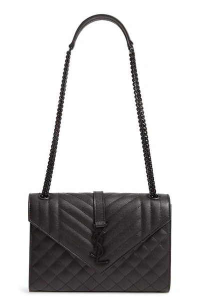 Shop Saint Laurent Medium Monogram Quilted Leather Shoulder Bag In Noir