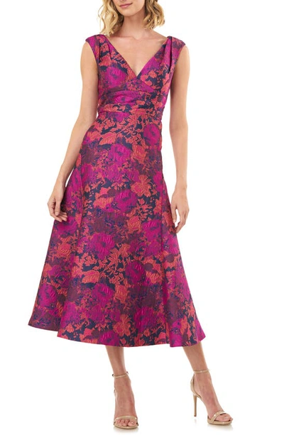 Shop Kay Unger Jacquard Cocktail Dress In Fuchsia Multi