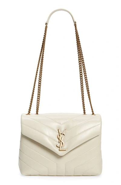 Shop Saint Laurent Small Loulou Leather Shoulder Bag In Blanc Vintage