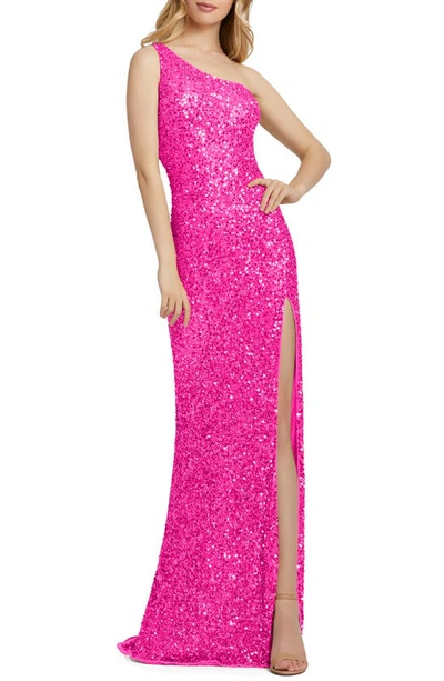 Shop Mac Duggal Sequin One-shoulder Column Gown In Hot Pink