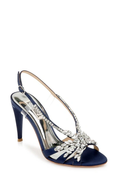 Shop Badgley Mischka Jewel  Jacqueline Crystal Embellished Sandal In Midnight Satin