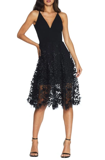 Shop Dress The Population Darleen V-neck Embroidered Mesh Cocktail Dress In Black