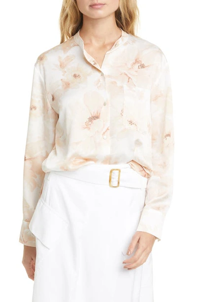 Shop Vince Painted Magnolia Band Collar Blouse In Off White