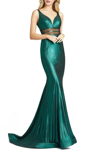 Shop Mac Duggal Metallic Trumpet Gown In Emerald