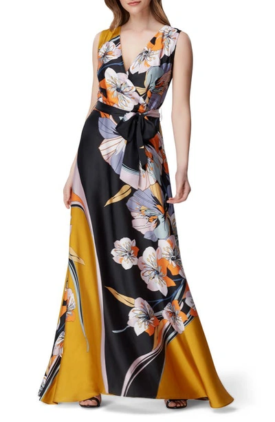 Shop Tahari Retro Floral Maxi Dress In Retro Floral Swirl