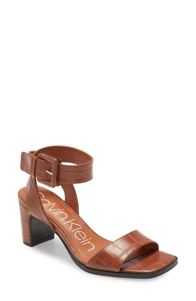 Shop Calvin Klein Damita Ankle Strap Sandal In Brown Faux Leather