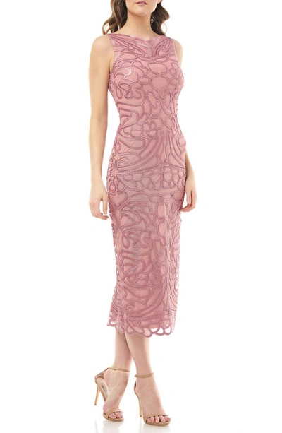 Shop Js Collections Soutache Embroidered Midi Dress In Dusty Rose