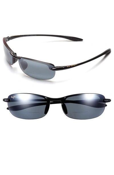 Shop Maui Jim Makaha 64mm Polarized Oversize Round Sunglasses In Gloss Black