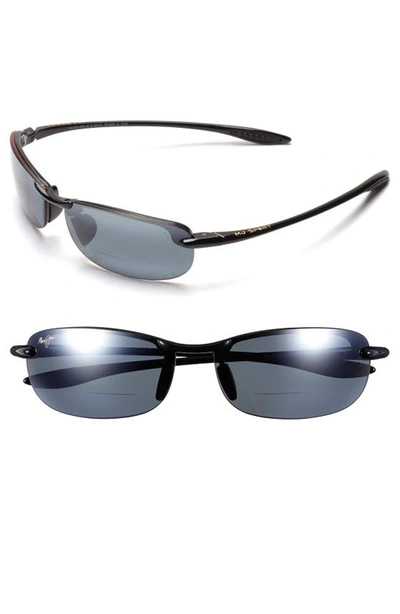 Maui Jim Makaha 64mm Polarized Oversize Round Sunglasses In Gloss Black