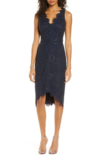 Shop Eliza J Tulip Hem Lace Cocktail Dress In Navy