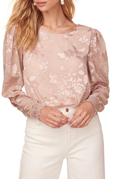 Shop Astr Goldie Long Sleeve Top In Blush Floral Jacquard