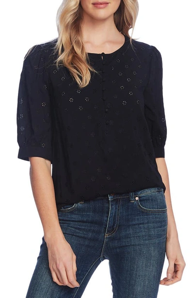 Shop Vince Camuto Floral Eyelet Embroidered Top In Rich Black