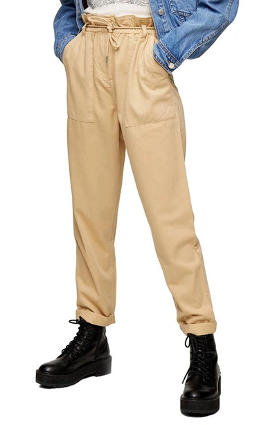 Shop Topshop Marl Tapered Trousers In Tan