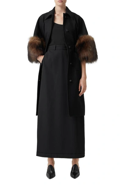 Shop Burberry Ursula Skirt Panel Wool Wide Leg Trousers In Black