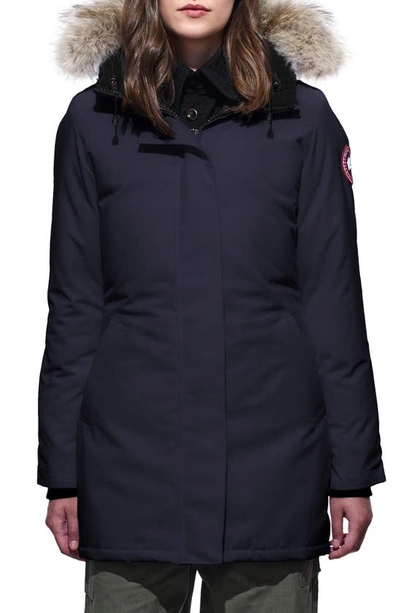 Shop Canada Goose Victoria Down Parka With Genuine Coyote Fur Trim In Admiral Blue