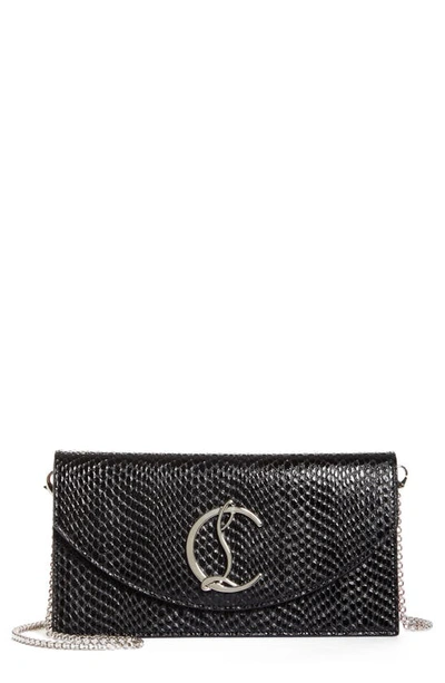 Shop Christian Louboutin Loubi54 Embossed Leather Clutch In Black/ Silver