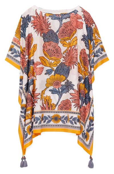 Shop Tory Burch Tropical Print Cotton & Silk Cover-up Caftan In Orange Wonderland Vine
