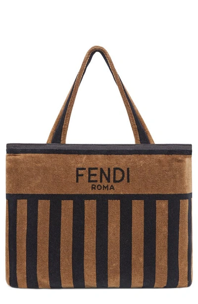 Shop Fendi Convertible Terry Towel Tote In Brown