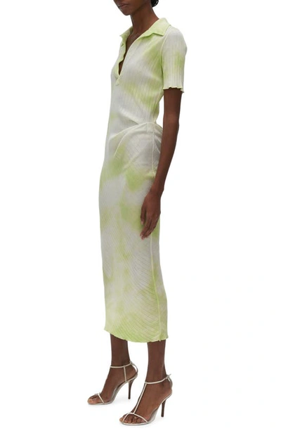 Shop Helmut Lang Tie Dye Rib Cotton Polo Dress In Electric Yellow Batik