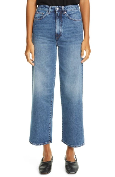 Shop Totême Flair High Waist Flare Crop Jeans In Washed Blue