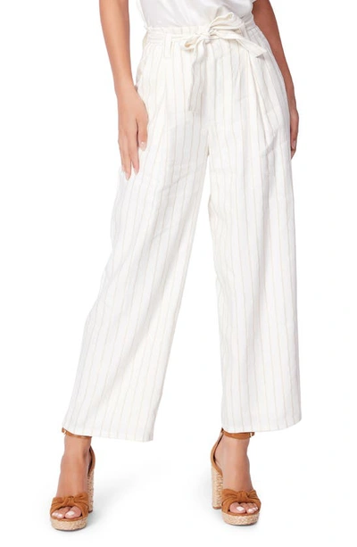 Shop Paige Nevada Stripe Wide Leg Paperbag Waist Pants In Afterglow/ Gold