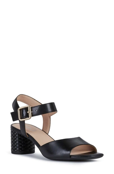 Shop Geox Ortensia Block Heel Sandal In Black Leather