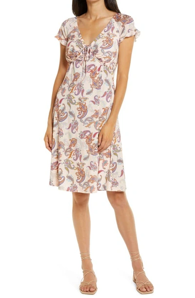 Shop Ilse Jacobsen Paisley Empire Waist Jersey Dress In Coral Blush Pily