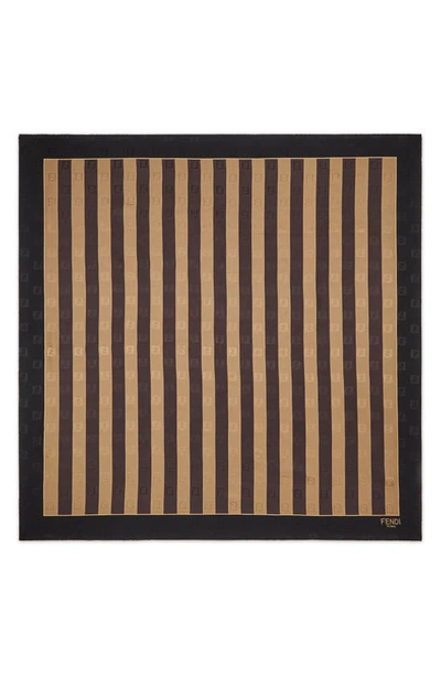 Shop Fendi Pequin Stripe Silk Foulard Scarf In Black/ Mud