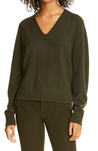 Shop Vince V-neck Wool & Cashmere Sweater In Olive