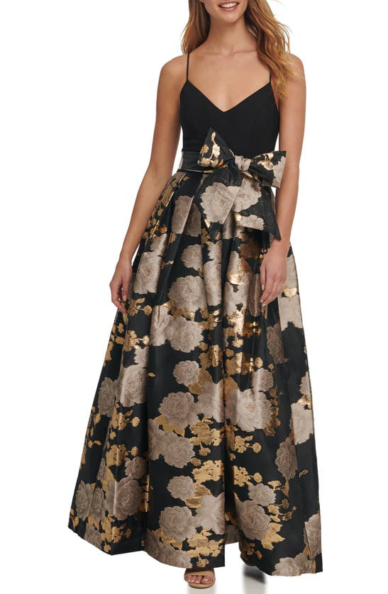 floral jacquard ballgown