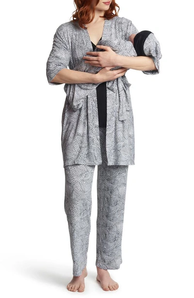 Shop Everly Grey Analise During & After 5-piece Maternity/nursing Sleep Set In Twilight