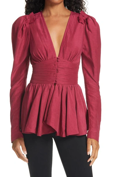 Shop Aje Rebellion Tucked Peplum Top In Burgundy