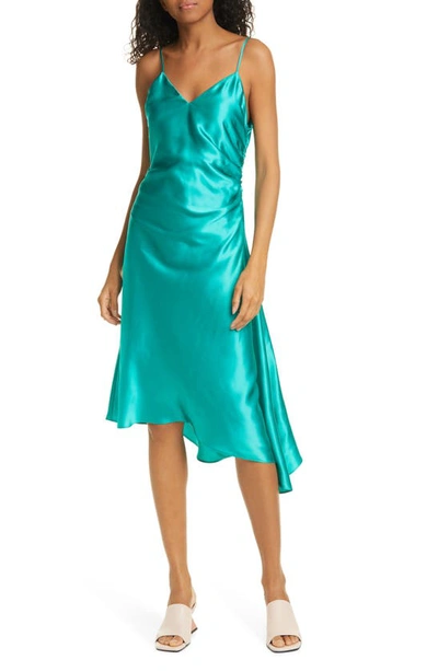 Shop Mm6 Maison Margiela Asymmetrical Satin Cocktail Dress In Turquoise Green