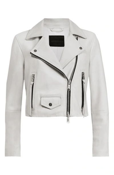 Shop Allsaints Elora Shrunken Leather Biker Jacket In Off White