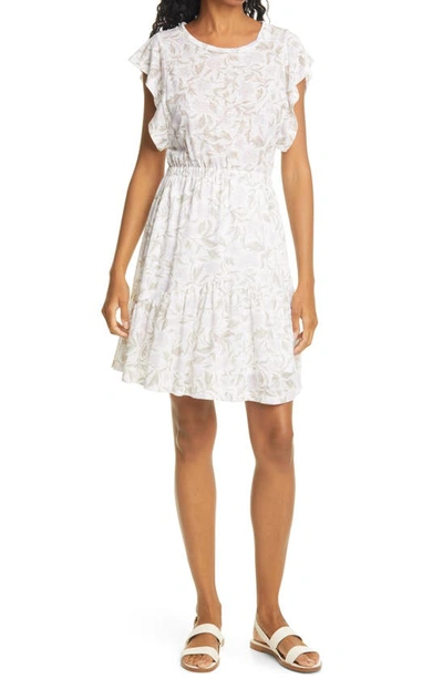 Shop Rebecca Taylor Zadie Floral Linen Jersey Dress In Snow Combo