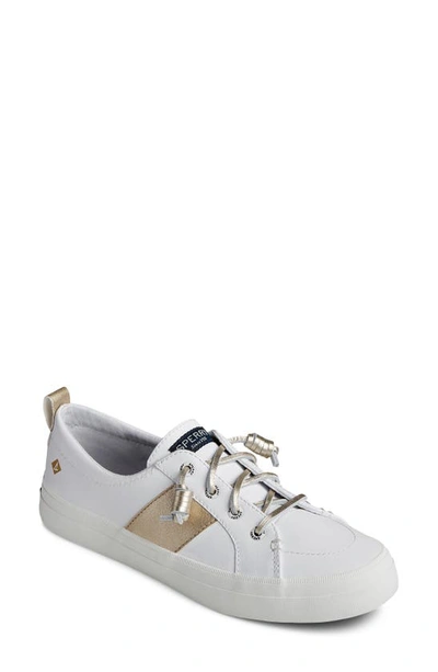 Shop Sperry Crest Vibe Slip-on Sneaker In White/ Gold Faux Leather