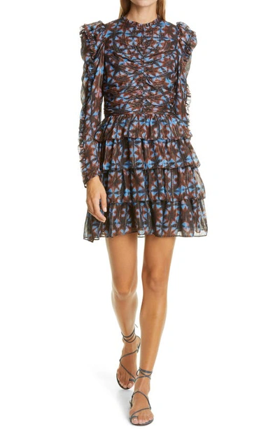 Shop Ulla Johnson Siya Metallic Long Puff Sleeve Silk Dress In Twilight Prism