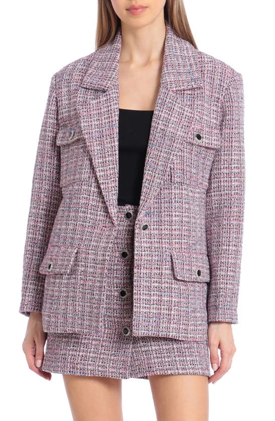 Shop Avec Les Filles Tweed Crystal Button Blazer In Pink Multi