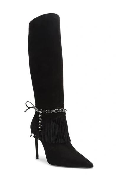 Shop Schutz Vickie Pointed Toe Knee High Boot In Black Nubuck Leather