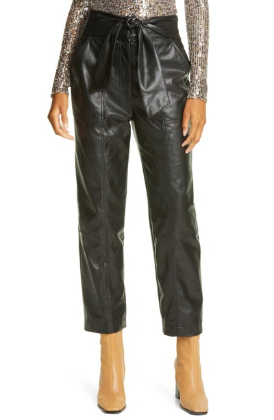 Shop Jonathan Simkhai Tessa Tie Waist Faux Leather Crop Pants In Black